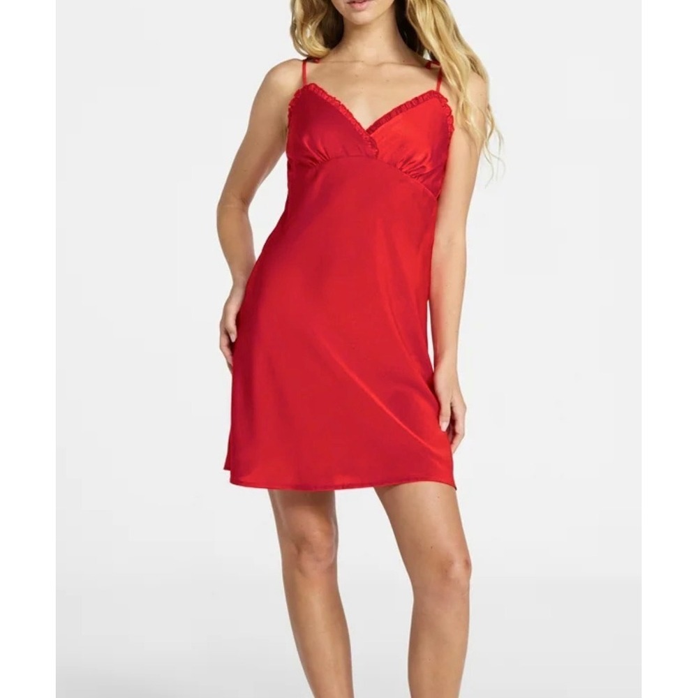 No Boundaries Red Satin Chemise Nightgown Plus XXL 20 Ruffle Sleepwear NEW NWT